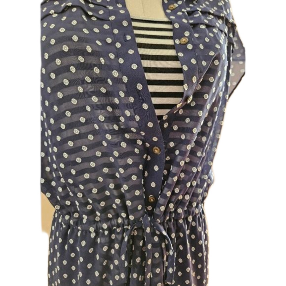 Maison Jules Navy Blue Floral Chiffon Sheer Dress w/Striped Lining-Size Large - Picture 2 of 6